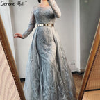 Muslim Pink Long Mermaid  With Train Luxury Evening Dresses Gowns for woman  party  Formal Dress  2025 LA70541