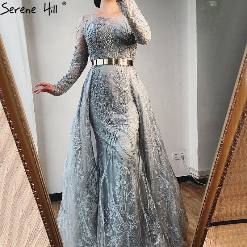 Muslim Pink Long Mermaid  With Train Luxury Evening Dresses Gowns for woman  party  Formal Dress  2025 LA70541