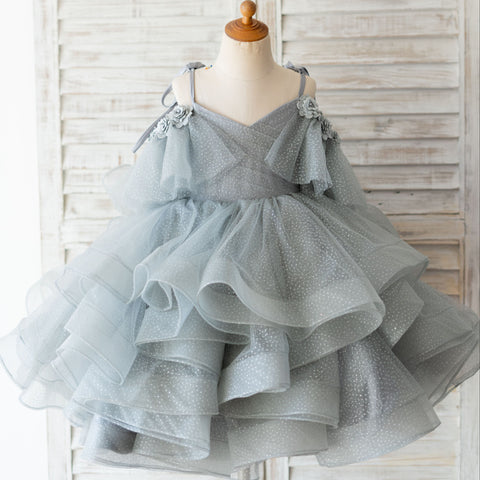 Vestido de princesa/vestido de tul hasta la rodilla para niña de las flores de cumpleaños 