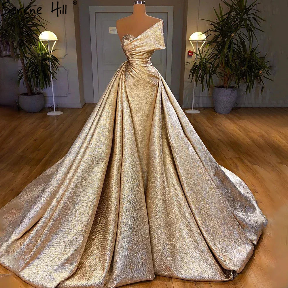 Dubai Gold Mermaid Evening Dress with Overskirt LA70626A