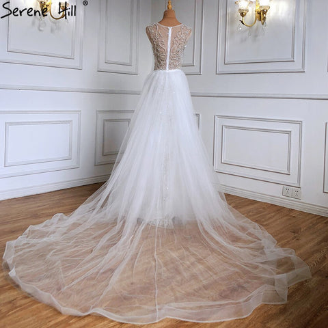 Luxury Ivory Mermaid Evening Dresses Gowns 2025 Beading Elegant With Train Formal Dress LA71109