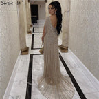 Luxus Champagner Sexy Split Abendkleider 2025 Diamant Sleeveless Meerjungfrau Formale Kleid Ruhigen Hill LA70301