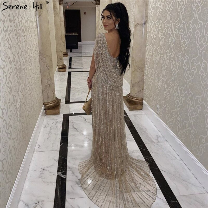 Luxus Champagner Sexy Split Abendkleider 2025 Diamant Sleeveless Meerjungfrau Formale Kleid Ruhigen Hill LA70301
