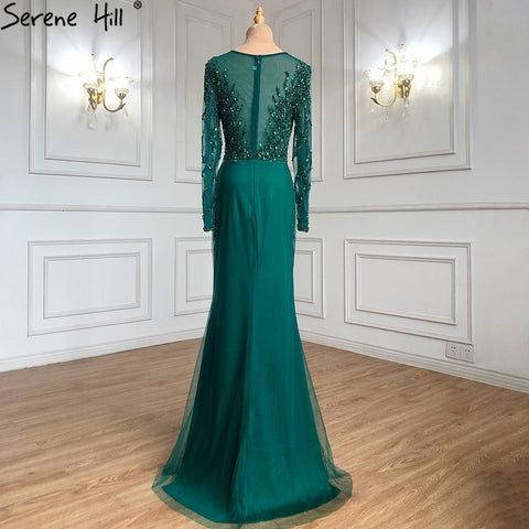 Muslim Green With Train Evening Dresses Gowns 2025 Mermaid Beading Elegant Luxury For Women Party LA71107