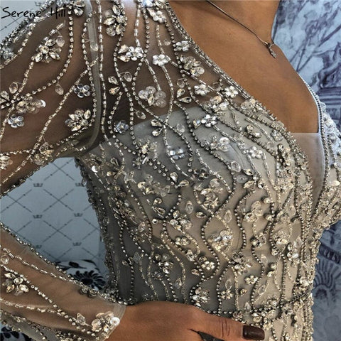 Dubai Luxury Grey With DetachableTrain Evening Dresses 2025 Long Diamond Mermaid Beading Formal Dress LA70341