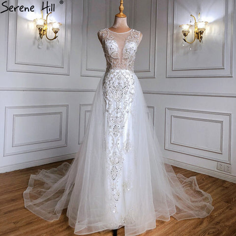 Luxury Ivory Mermaid Evening Dresses Gowns 2025 Beading Elegant With Train Formal Dress LA71109