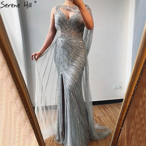 Luxus Champagner Sexy Split Abendkleider 2025 Diamant Sleeveless Meerjungfrau Formale Kleid Ruhigen Hill LA70301