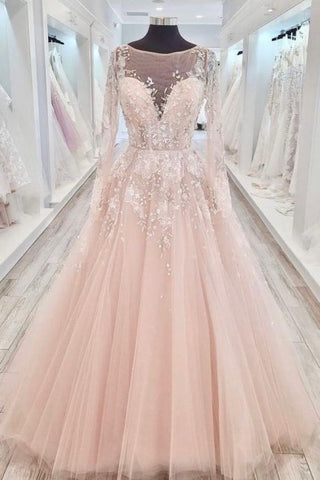 Vestido de novia elegante de encaje con cuello alto y mangas largas