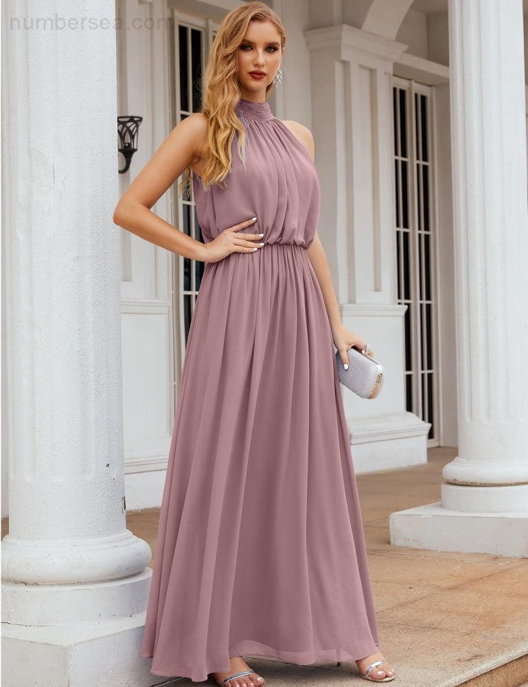 Baoleely  High Neck Chiffon Bridesmaid Dresses Long Evening Dresses Formal Evening Party Prom Gowns 28027