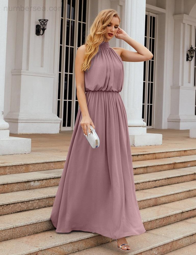 Baoleely  High Neck Chiffon Bridesmaid Dresses Long Evening Dresses Formal Evening Party Prom Gowns 28027