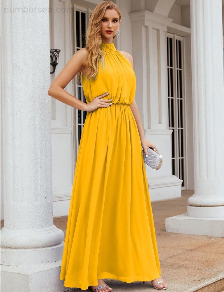 Baoleely  High Neck Chiffon Bridesmaid Dresses Long Evening Dresses Formal Evening Party Prom Gowns 28027