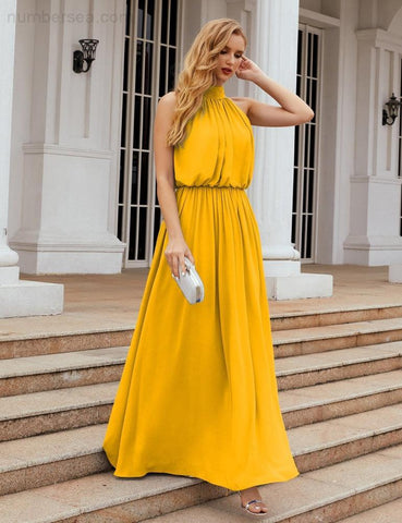 Vestidos de dama de honor Baoleely de gasa con cuello alto, vestidos largos de noche, vestidos formales para fiestas y graduaciones 28027