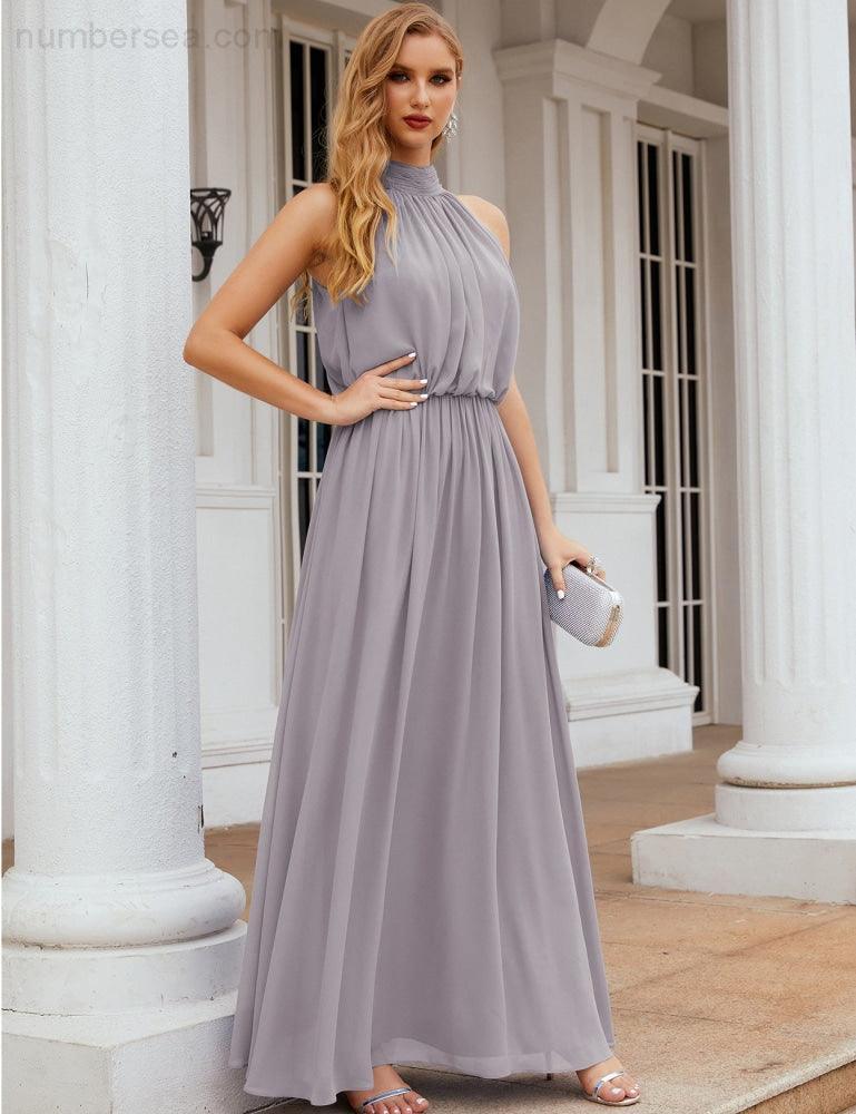 Baoleely  High Neck Chiffon Bridesmaid Dresses Long Evening Dresses Formal Evening Party Prom Gowns 28027