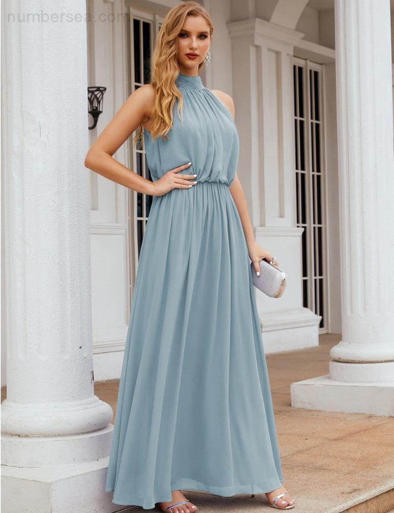 Baoleely  High Neck Chiffon Bridesmaid Dresses Long Evening Dresses Formal Evening Party Prom Gowns 28027
