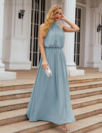 Baoleely  High Neck Chiffon Bridesmaid Dresses Long Evening Dresses Formal Evening Party Prom Gowns 28027