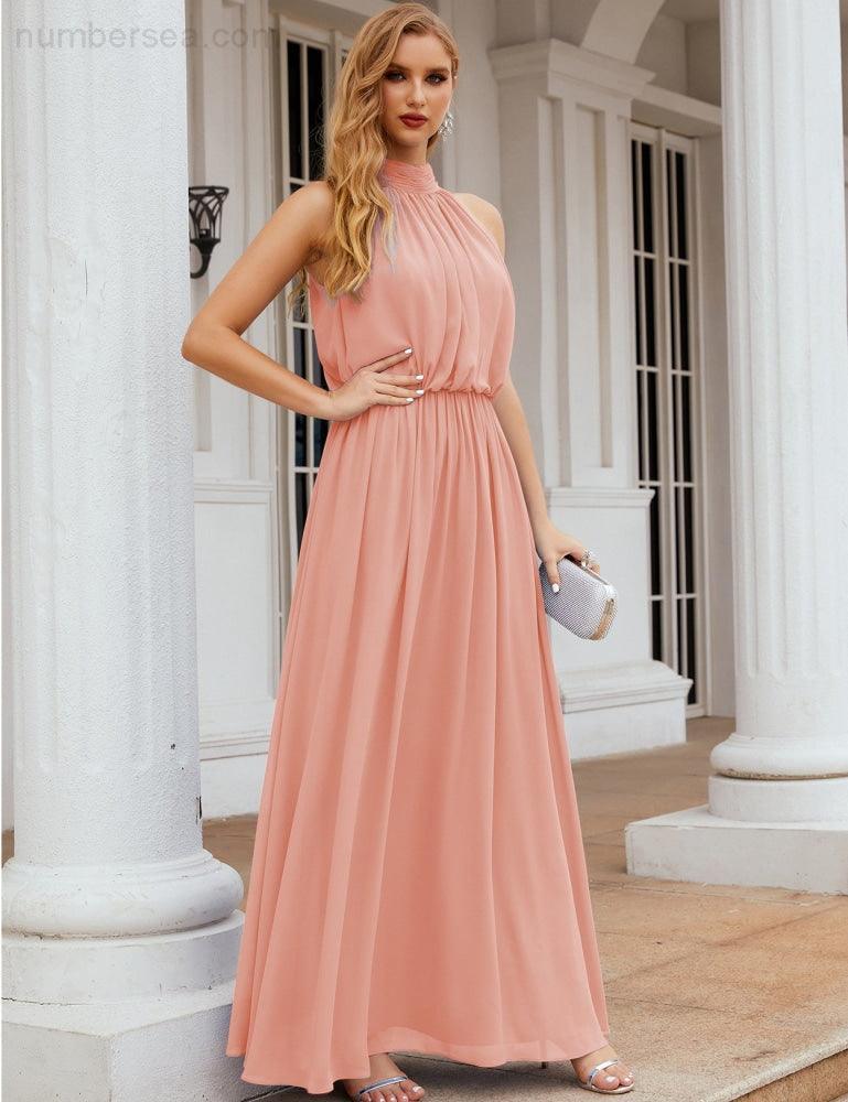 Baoleely  High Neck Chiffon Bridesmaid Dresses Long Evening Dresses Formal Evening Party Prom Gowns 28027