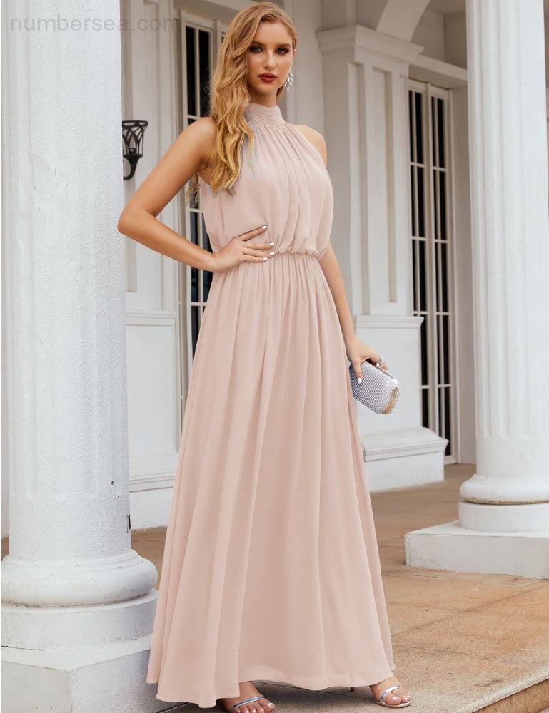 Baoleely  High Neck Chiffon Bridesmaid Dresses Long Evening Dresses Formal Evening Party Prom Gowns 28027