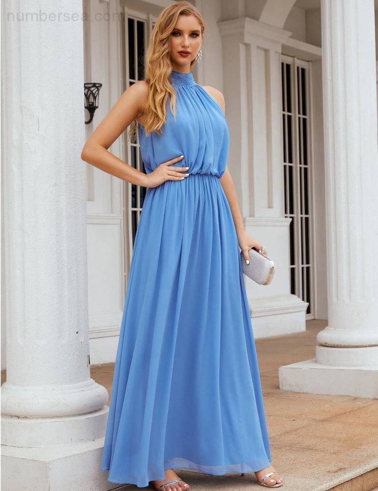 Baoleely  High Neck Chiffon Bridesmaid Dresses Long Evening Dresses Formal Evening Party Prom Gowns 28027