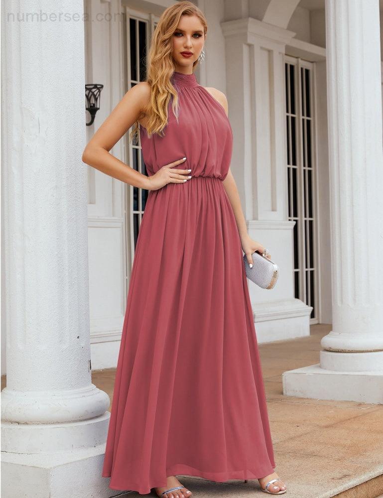 Baoleely  High Neck Chiffon Bridesmaid Dresses Long Evening Dresses Formal Evening Party Prom Gowns 28027