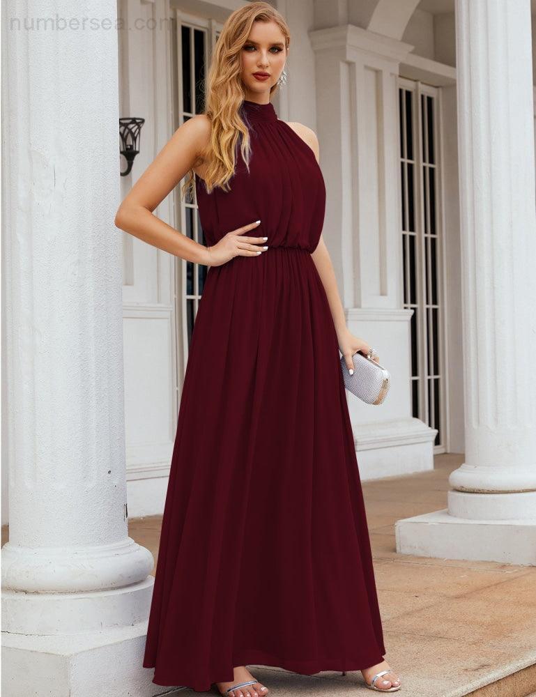 Baoleely  High Neck Chiffon Bridesmaid Dresses Long Evening Dresses Formal Evening Party Prom Gowns 28027