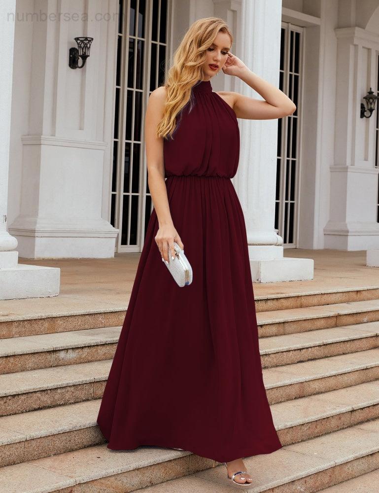 Baoleely  High Neck Chiffon Bridesmaid Dresses Long Evening Dresses Formal Evening Party Prom Gowns 28027