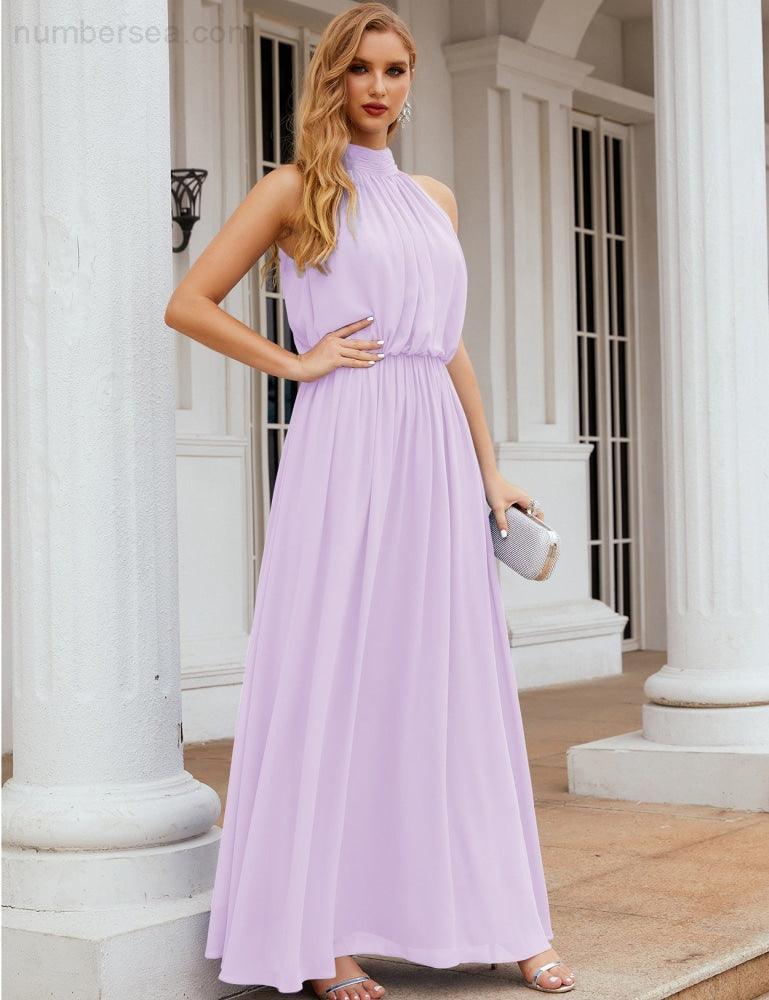 Baoleely  High Neck Chiffon Bridesmaid Dresses Long Evening Dresses Formal Evening Party Prom Gowns 28027