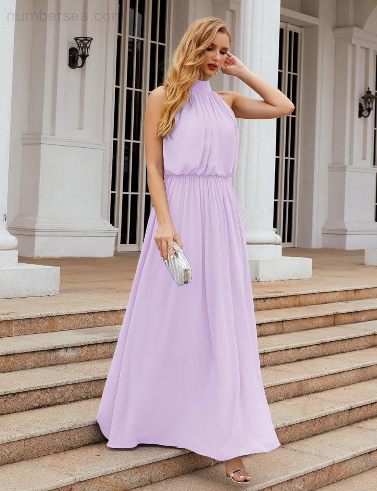 Baoleely  High Neck Chiffon Bridesmaid Dresses Long Evening Dresses Formal Evening Party Prom Gowns 28027