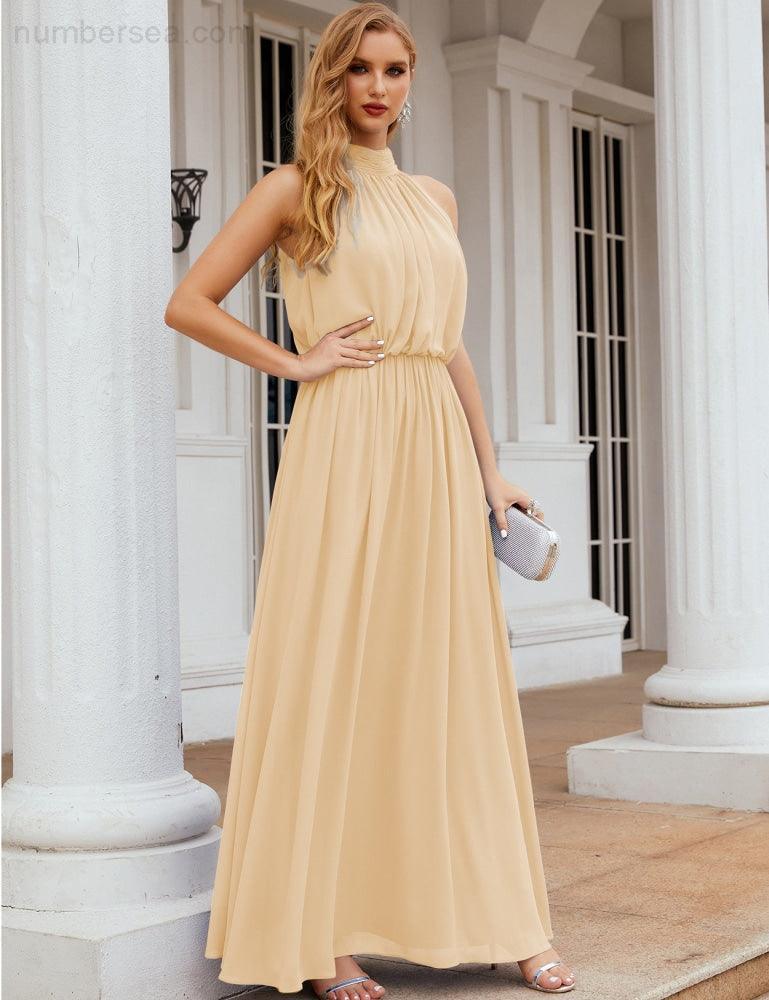 Baoleely  High Neck Chiffon Bridesmaid Dresses Long Evening Dresses Formal Evening Party Prom Gowns 28027