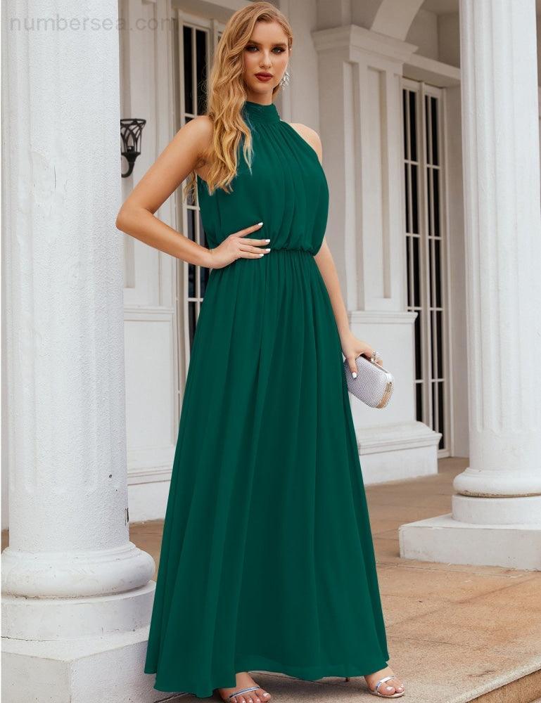 Baoleely  High Neck Chiffon Bridesmaid Dresses Long Evening Dresses Formal Evening Party Prom Gowns 28027