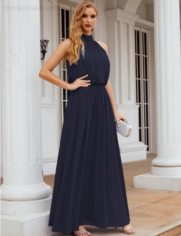 Baoleely  High Neck Chiffon Bridesmaid Dresses Long Evening Dresses Formal Evening Party Prom Gowns 28027