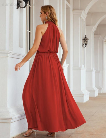 Vestidos de dama de honor Baoleely de gasa con cuello alto, vestidos largos de noche, vestidos formales para fiestas y graduaciones 28027