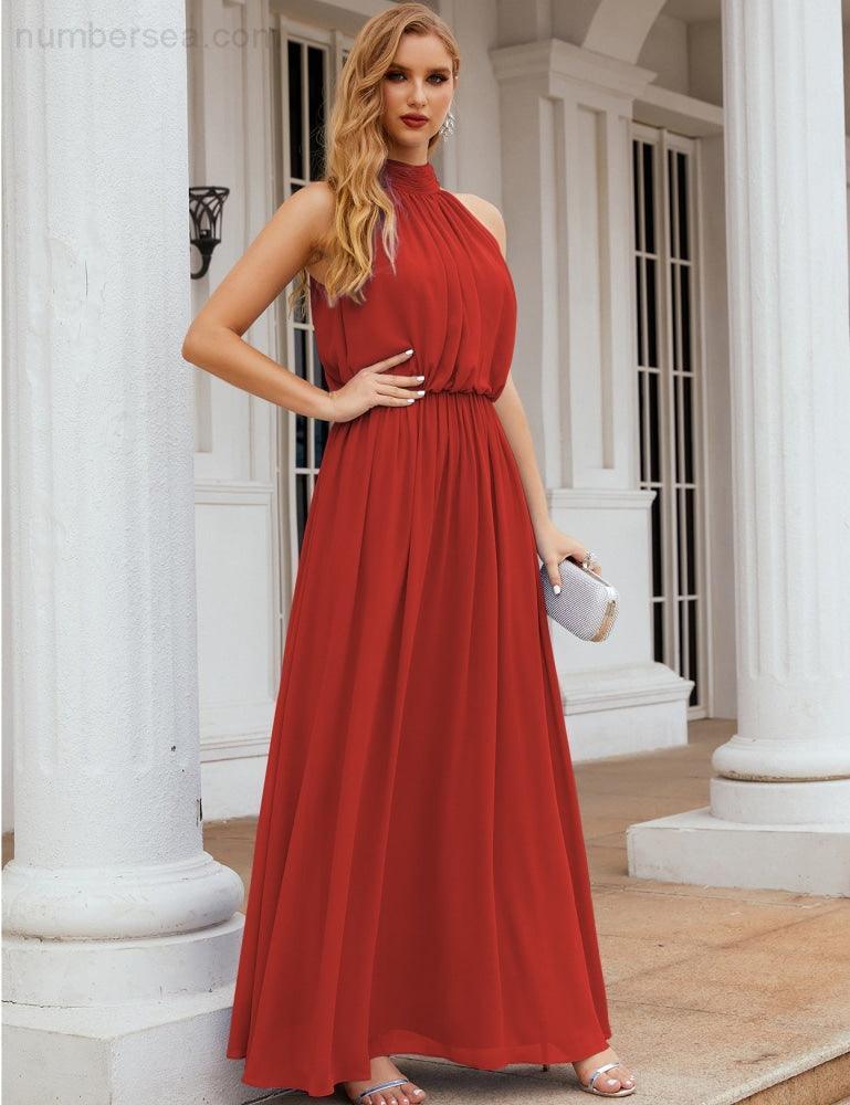 Baoleely  High Neck Chiffon Bridesmaid Dresses Long Evening Dresses Formal Evening Party Prom Gowns 28027