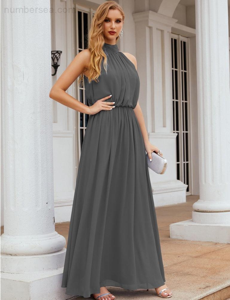 Baoleely  High Neck Chiffon Bridesmaid Dresses Long Evening Dresses Formal Evening Party Prom Gowns 28027