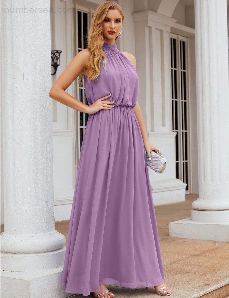 Baoleely  High Neck Chiffon Bridesmaid Dresses Long Evening Dresses Formal Evening Party Prom Gowns 28027