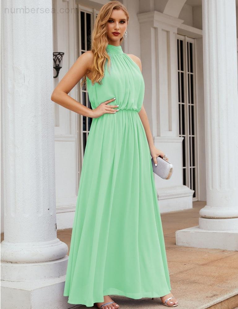 Baoleely  High Neck Chiffon Bridesmaid Dresses Long Evening Dresses Formal Evening Party Prom Gowns 28027