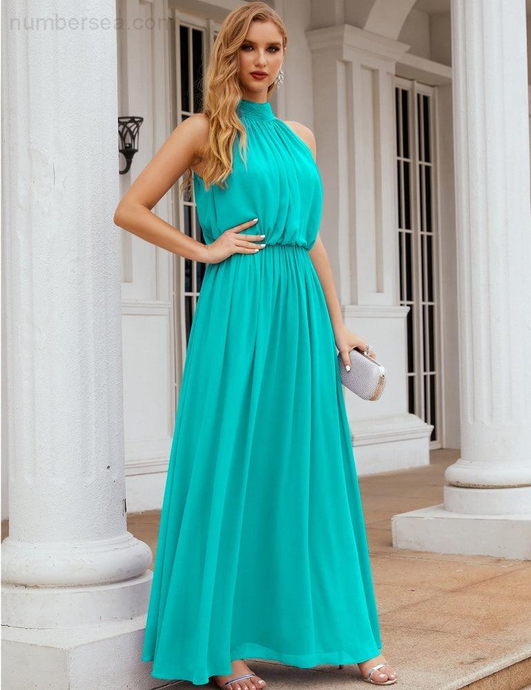 Baoleely  High Neck Chiffon Bridesmaid Dresses Long Evening Dresses Formal Evening Party Prom Gowns 28027