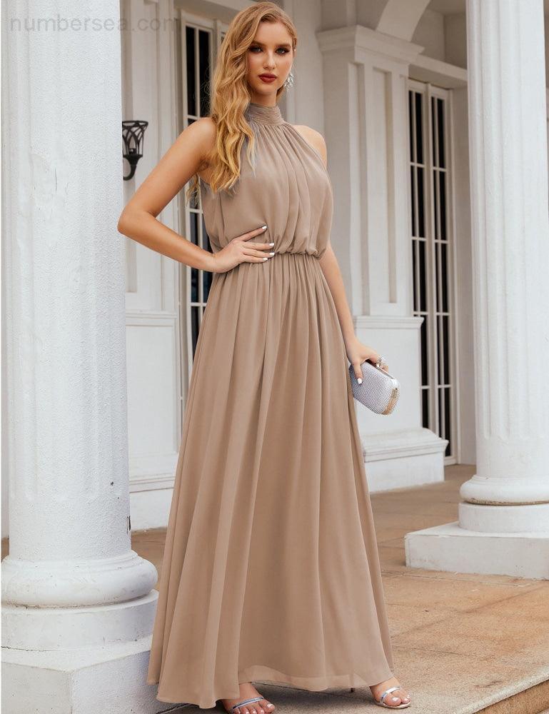 Baoleely  High Neck Chiffon Bridesmaid Dresses Long Evening Dresses Formal Evening Party Prom Gowns 28027