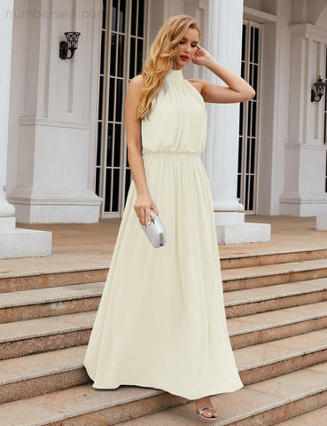 Vestidos de dama de honor Baoleely de gasa con cuello alto, vestidos largos de noche, vestidos formales para fiestas y graduaciones 28027