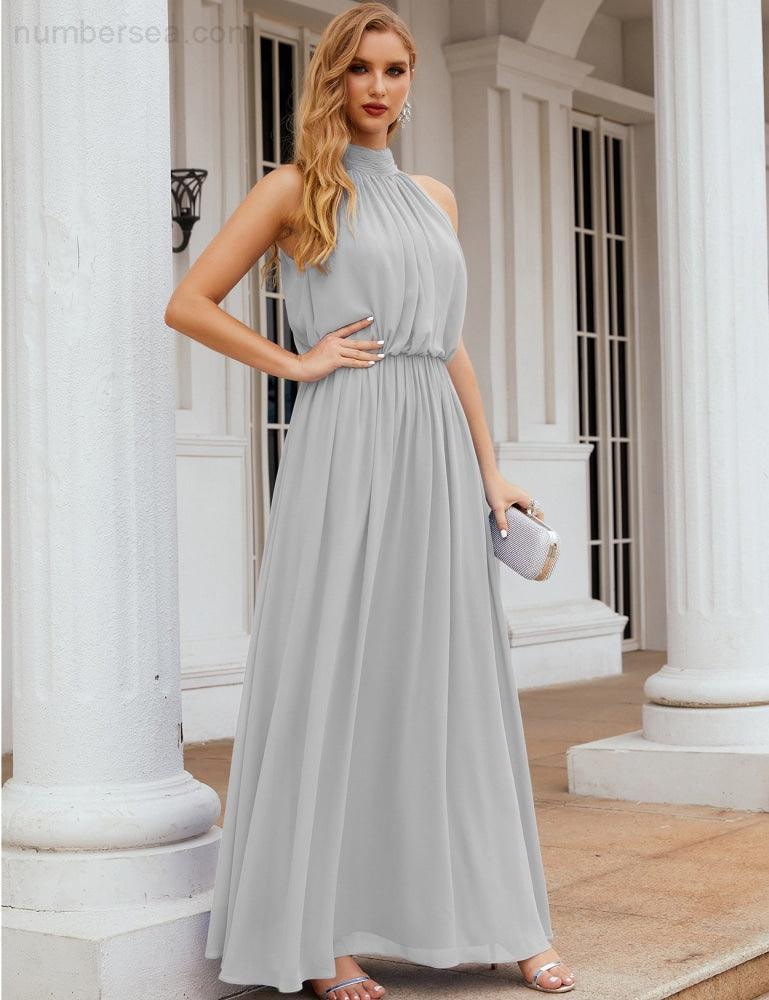 Baoleely  High Neck Chiffon Bridesmaid Dresses Long Evening Dresses Formal Evening Party Prom Gowns 28027