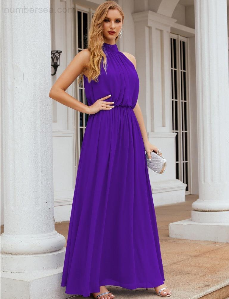 Baoleely  High Neck Chiffon Bridesmaid Dresses Long Evening Dresses Formal Evening Party Prom Gowns 28027