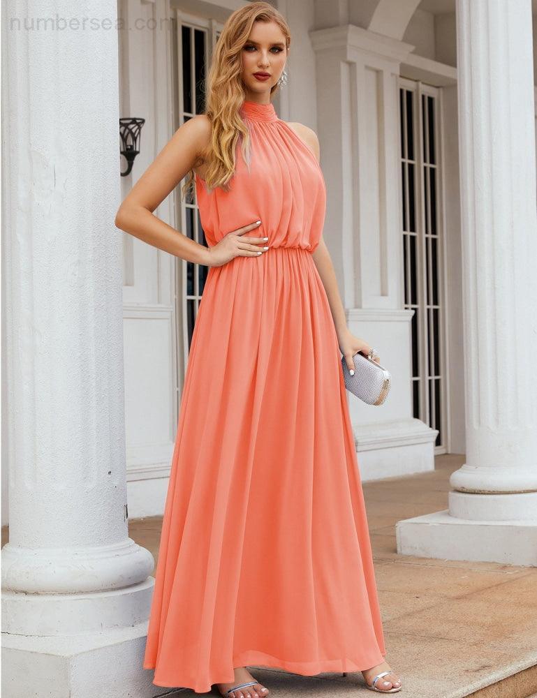 Baoleely  High Neck Chiffon Bridesmaid Dresses Long Evening Dresses Formal Evening Party Prom Gowns 28027