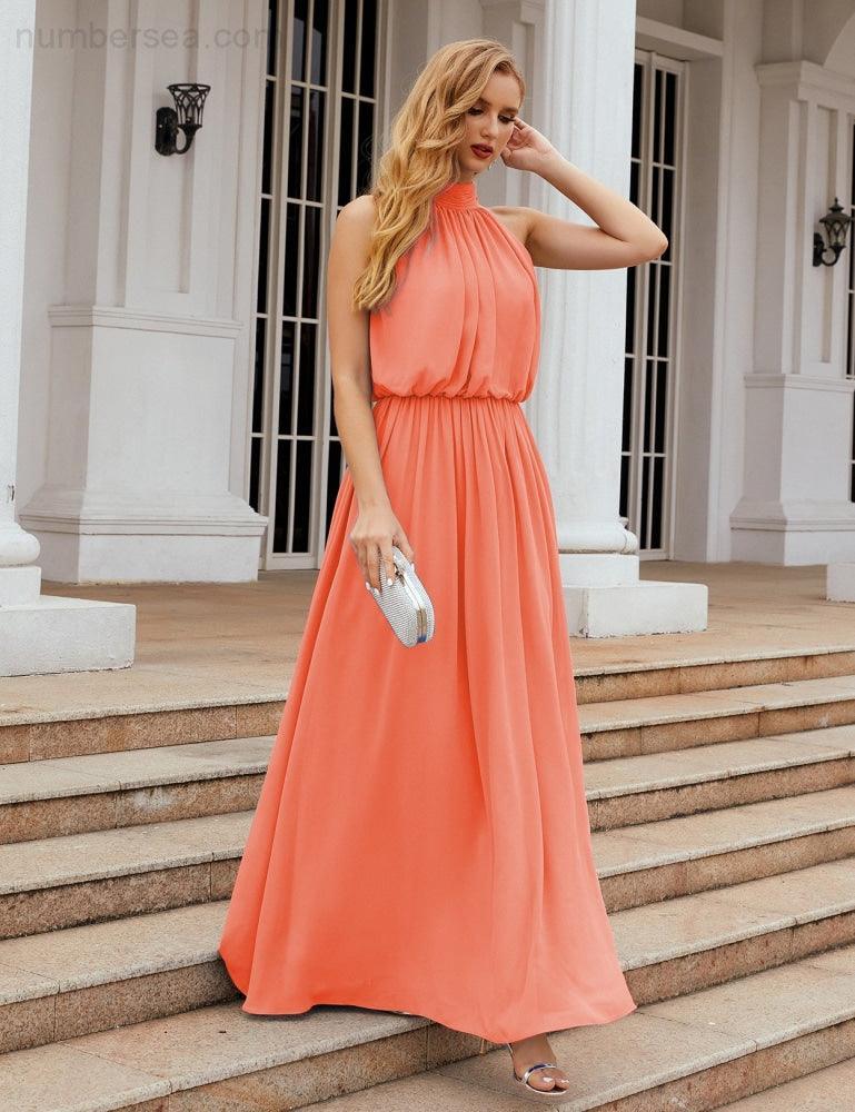 Baoleely  High Neck Chiffon Bridesmaid Dresses Long Evening Dresses Formal Evening Party Prom Gowns 28027