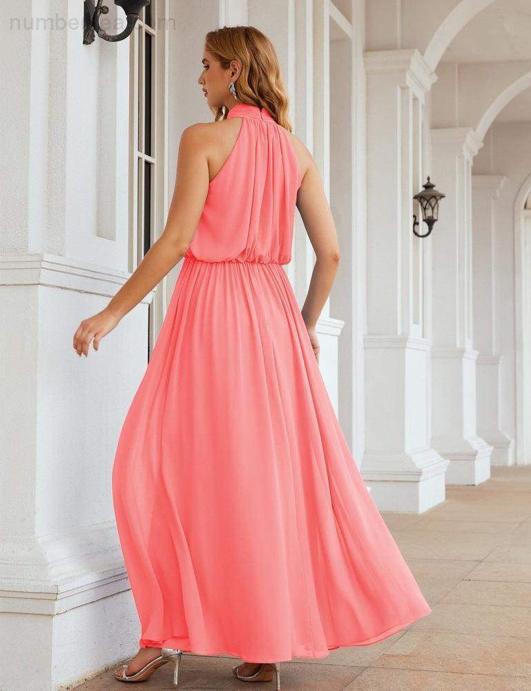 Baoleely  High Neck Chiffon Bridesmaid Dresses Long Evening Dresses Formal Evening Party Prom Gowns 28027