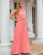 Baoleely  High Neck Chiffon Bridesmaid Dresses Long Evening Dresses Formal Evening Party Prom Gowns 28027