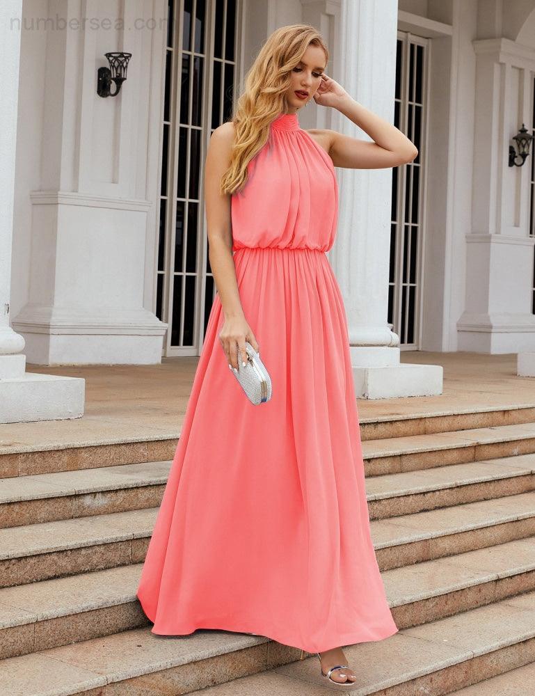Baoleely  High Neck Chiffon Bridesmaid Dresses Long Evening Dresses Formal Evening Party Prom Gowns 28027
