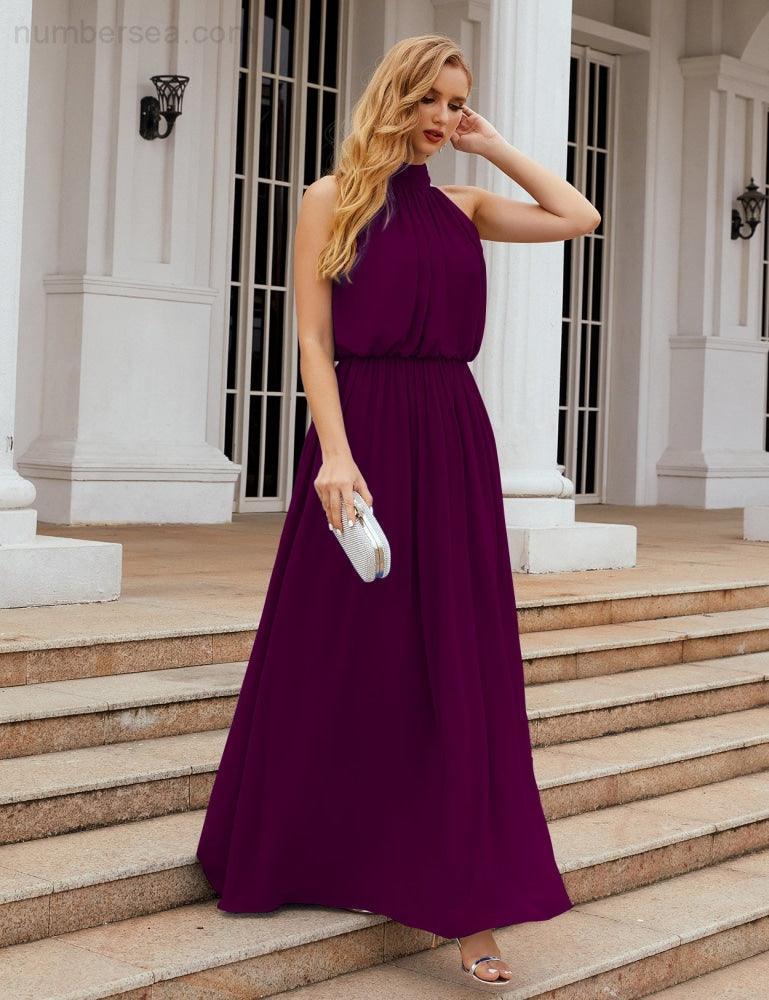 Baoleely  High Neck Chiffon Bridesmaid Dresses Long Evening Dresses Formal Evening Party Prom Gowns 28027