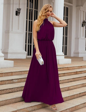 Vestidos de dama de honor Baoleely de gasa con cuello alto, vestidos largos de noche, vestidos formales para fiestas y graduaciones 28027