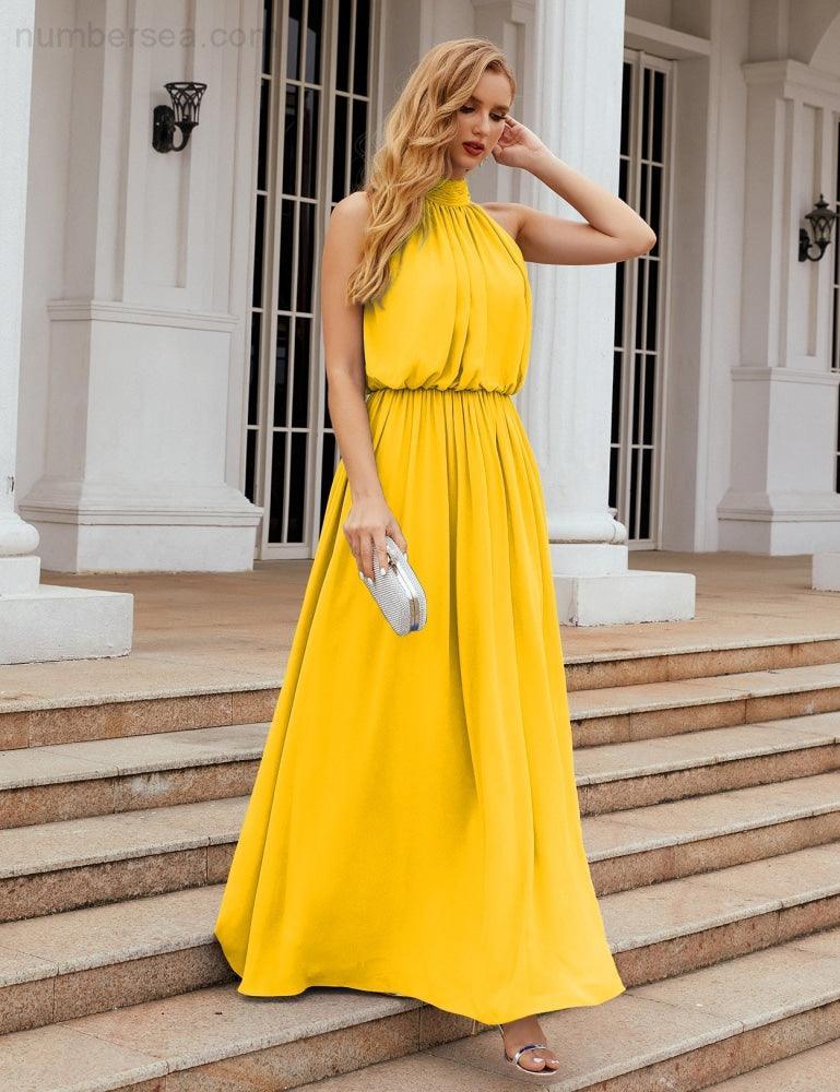 Baoleely  High Neck Chiffon Bridesmaid Dresses Long Evening Dresses Formal Evening Party Prom Gowns 28027