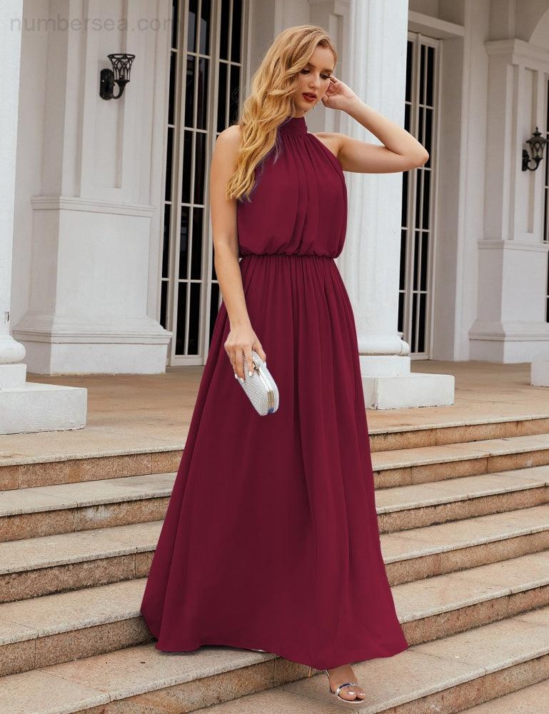 Baoleely  High Neck Chiffon Bridesmaid Dresses Long Evening Dresses Formal Evening Party Prom Gowns 28027