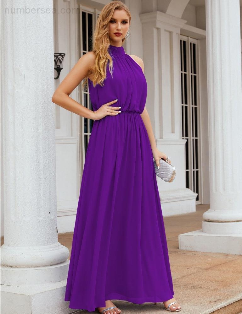 Baoleely  High Neck Chiffon Bridesmaid Dresses Long Evening Dresses Formal Evening Party Prom Gowns 28027